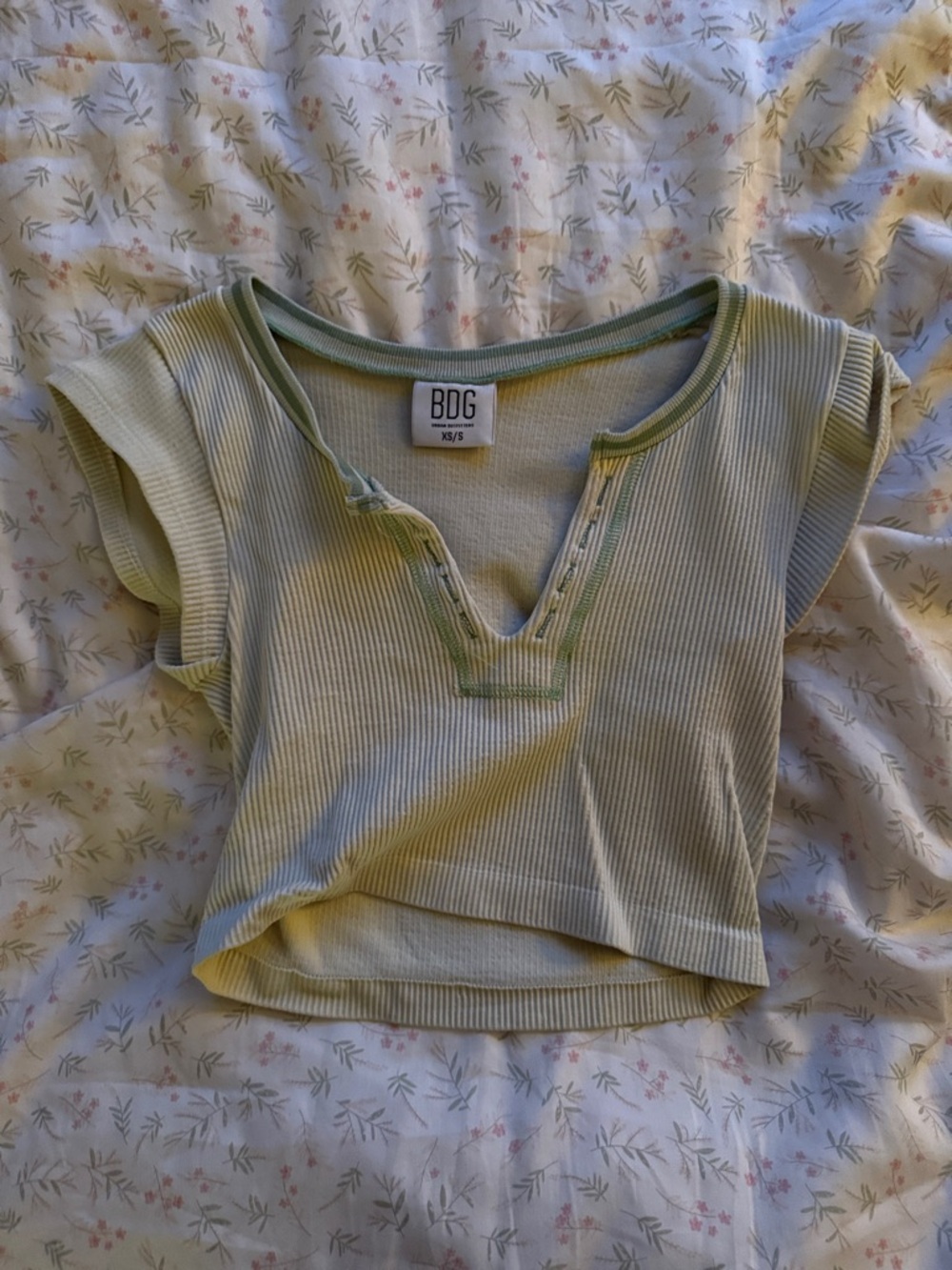 BDG Sage Ribbed Notch-Neck Crop Top